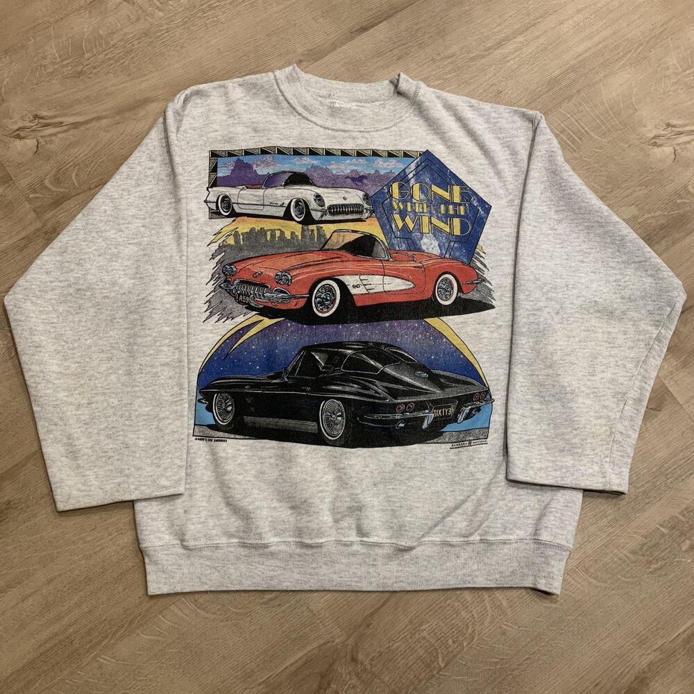 Vintage 80s/90s Hanes Corvette "Gone With The Wind" Sweatshirt Mens L 3/4 Sleeve